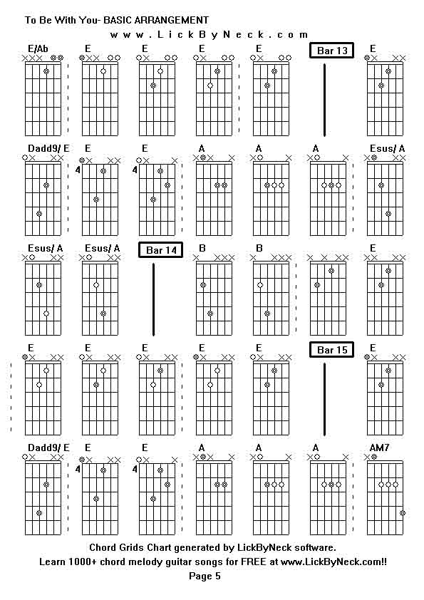 Chord Grids Chart of chord melody fingerstyle guitar song-To Be With You- BASIC ARRANGEMENT,generated by LickByNeck software.